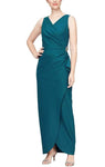 V-neck Fitted Pleated Jeweled Back Zipper Beaded Ruched Floor Length Natural Waistline Sheath Sleeveless Sheath Dress