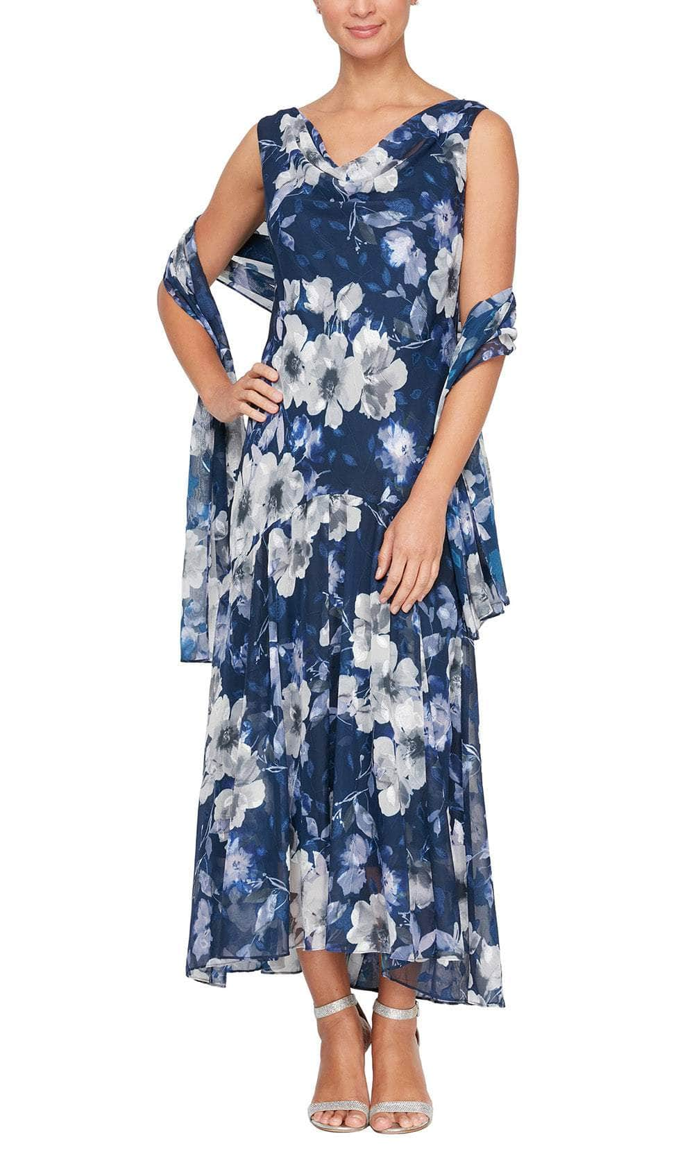 Alex Evenings 8175903 - Cowl Neck Floral Formal Dress
