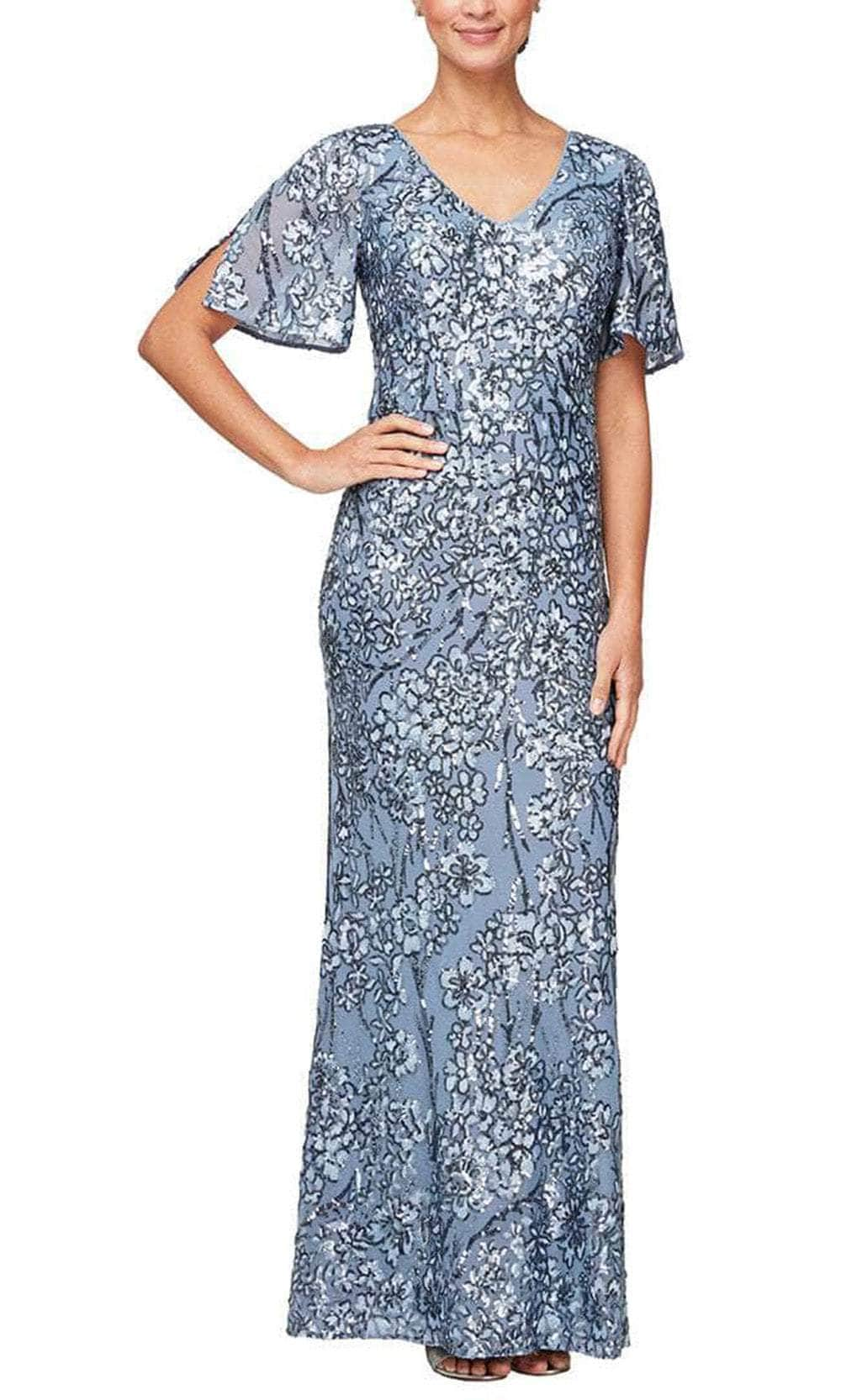 Alex Evenings - 8196611 Flutter Sleeves Sequined Long Gown
