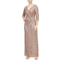 V-neck Natural Waistline Cap Sleeves Floor Length Sequined Back Zipper Slit Sheath Sheath Dress/Evening Dress/Party Dress