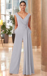 Sophisticated V-neck Back Zipper Sleeveless Natural Waistline Plunging Neck Jumpsuit