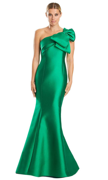 Sophisticated Mermaid Natural Princess Seams Waistline Asymmetric Beaded Crystal Pleated Open-Back Cap Sleeves One Shoulder Evening Dress with a Brush/Sweep Train With a Bow(s)