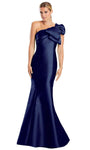 Sophisticated Open-Back Crystal Asymmetric Pleated Beaded Cap Sleeves One Shoulder Mermaid Natural Princess Seams Waistline Evening Dress with a Brush/Sweep Train With a Bow(s)