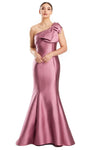 Sophisticated Natural Princess Seams Waistline Mermaid Cap Sleeves One Shoulder Asymmetric Open-Back Beaded Pleated Crystal Evening Dress with a Brush/Sweep Train With a Bow(s)