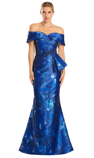 Sophisticated General Print Natural Waistline Mermaid Sweetheart Off the Shoulder Button Closure Fitted Mother-of-the-Bride Dress with a Brush/Sweep Train