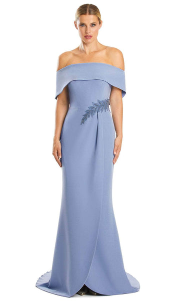 Natural Waistline Sheath Applique Wrap Slit Beaded Open-Back Button Closure Short Sleeves Sleeves Off the Shoulder Sheath Dress/Evening Dress with a Brush/Sweep Train