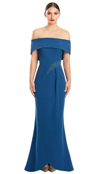 Sheath Natural Waistline Wrap Beaded Applique Slit Open-Back Button Closure Short Sleeves Sleeves Off the Shoulder Sheath Dress/Evening Dress with a Brush/Sweep Train