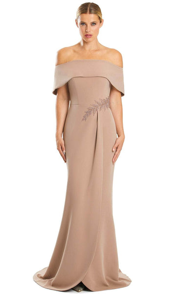 Sheath Applique Button Closure Wrap Slit Open-Back Beaded Short Sleeves Sleeves Off the Shoulder Natural Waistline Sheath Dress/Evening Dress with a Brush/Sweep Train