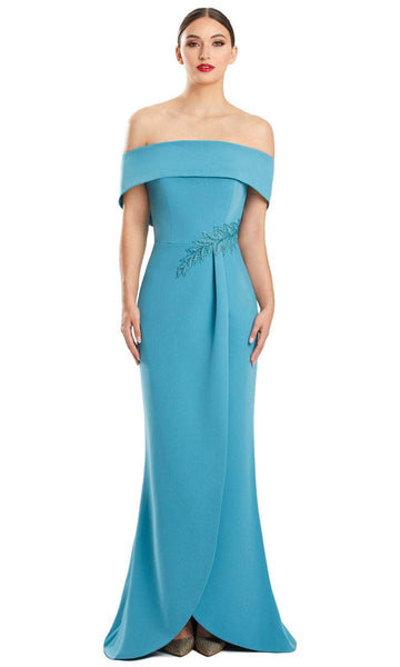 Slit Open-Back Button Closure Beaded Wrap Applique Short Sleeves Sleeves Off the Shoulder Sheath Natural Waistline Sheath Dress/Evening Dress with a Brush/Sweep Train