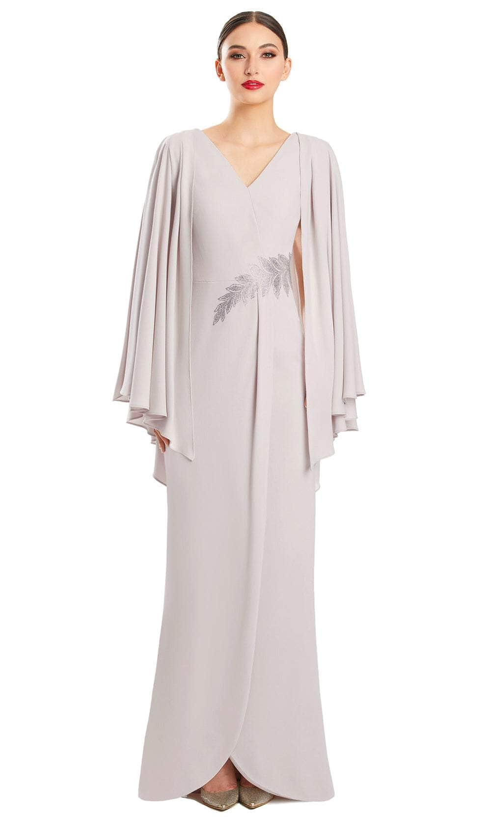 Alexander by Daymor 1854F23 - Pleated Cape Sleeve Column Long Dress
