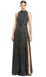 Sophisticated A-line Slit Back Zipper Fitted Sleeveless Halter High-Neck Dress with a Brush/Sweep Train