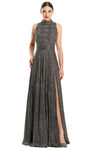 Sophisticated A-line Halter High-Neck Sleeveless Fitted Slit Back Zipper Dress with a Brush/Sweep Train