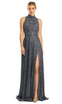 Sophisticated A-line Sleeveless Halter High-Neck Slit Fitted Back Zipper Dress with a Brush/Sweep Train