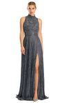Sophisticated A-line Back Zipper Slit Fitted Halter High-Neck Sleeveless Dress with a Brush/Sweep Train