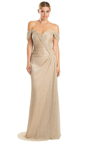 A-line Sweetheart Off the Shoulder Fitted Ruched Back Zipper Natural Waistline Prom Dress with a Brush/Sweep Train