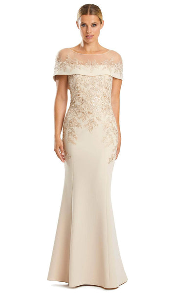 Sophisticated Natural Waistline Embroidered Illusion Back Zipper Sheath Short Sleeves Sleeves Bateau Neck Sheath Dress/Mother-of-the-Bride Dress with a Brush/Sweep Train