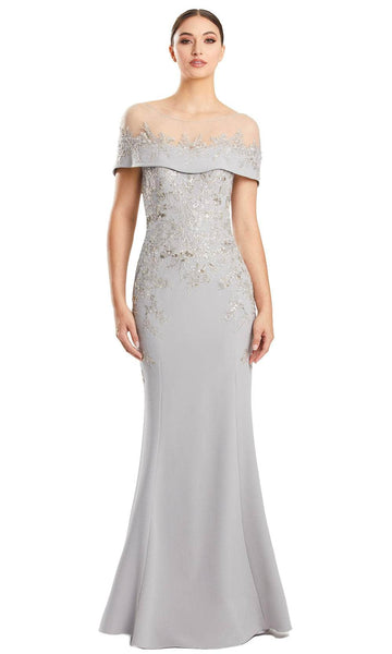 Sophisticated Natural Waistline Back Zipper Illusion Embroidered Short Sleeves Sleeves Bateau Neck Sheath Sheath Dress/Mother-of-the-Bride Dress with a Brush/Sweep Train