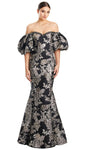 Off the Shoulder Floral Print Crystal Sweetheart Natural Waistline Mermaid Dress with a Brush/Sweep Train