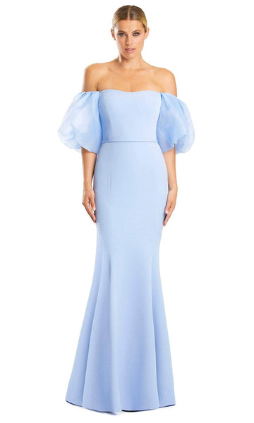 Sweetheart Mermaid Floor Length Puff Sleeves Elbow Length Sleeves Off the Shoulder Natural Princess Seams Waistline Beaded V Back Evening Dress with a Brush/Sweep Train