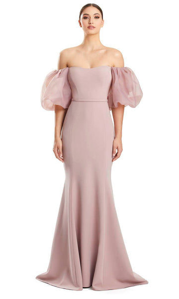 Floor Length Sweetheart Natural Princess Seams Waistline Mermaid Beaded V Back Puff Sleeves Elbow Length Sleeves Off the Shoulder Evening Dress with a Brush/Sweep Train