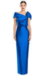 Sophisticated Natural Waistline Off the Shoulder Button Closure Fitted Asymmetric Pleated Slit Back Zipper Sheath Sheath Dress/Evening Dress With a Bow(s)