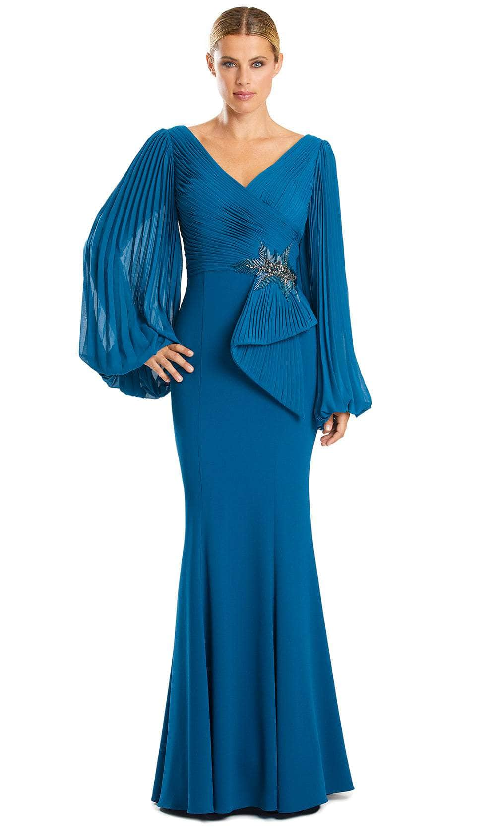 Alexander by Daymor 1886F23 - Pleated V-Neck Evening Gown
