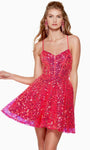 A-line V-neck Flutter Sleeves Spaghetti Strap Glittering Lace-Up Sequined Short Corset Natural Waistline Homecoming Dress
