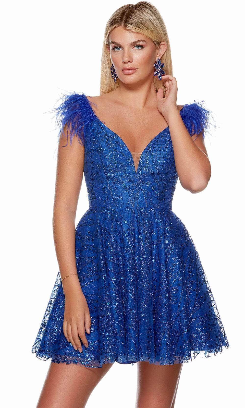 Alyce Paris 3151 - Feathered Glitter Homecoming Dress
