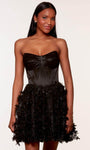 A-line Strapless Floral Print Corset Natural Waistline Lace-Up Back Zipper Cocktail Short Tulle Dress