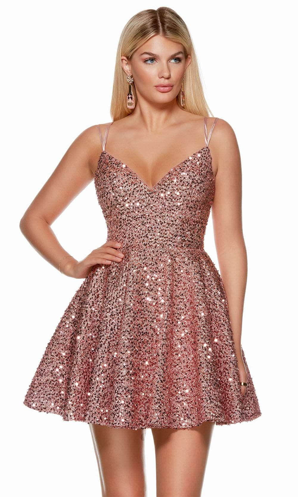 Alyce Paris 3176 - V-Neck Sparkling Cocktail Dress
