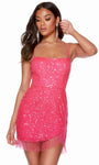 Natural Waistline Straight Neck Sheath Spaghetti Strap Short Lace-Up Sequined Beaded Sheath Dress/Homecoming Dress