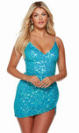 V-neck Cocktail Above the Knee Sheath Corset Natural Waistline Ruched Sequined Lace-Up Open-Back Sleeveless Spaghetti Strap Sheath Dress