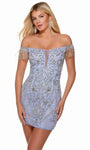 Sheath Natural Waistline Cocktail Short Off the Shoulder Lace-Up Sheer Beaded Fitted Sequined Back Zipper General Print Sheath Dress