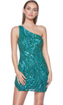 Sophisticated Sheath Natural Waistline One Shoulder Fitted Beaded Sequined Asymmetric Cocktail Short Sheath Dress