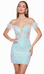Sophisticated Sheath General Print Off the Shoulder Fitted Back Zipper Beaded Sequined Sheer Illusion Cocktail Short Corset Natural Waistline Sheath Dress