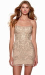 Empire Waistline Scoop Neck Cocktail Above the Knee Sleeveless Sheath Open-Back V Back Beaded Illusion Sheath Dress/Party Dress