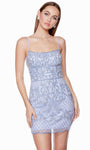 Sheath Scoop Neck Sleeveless Beaded Open-Back Illusion V Back Cocktail Above the Knee Empire Waistline Sheath Dress/Party Dress