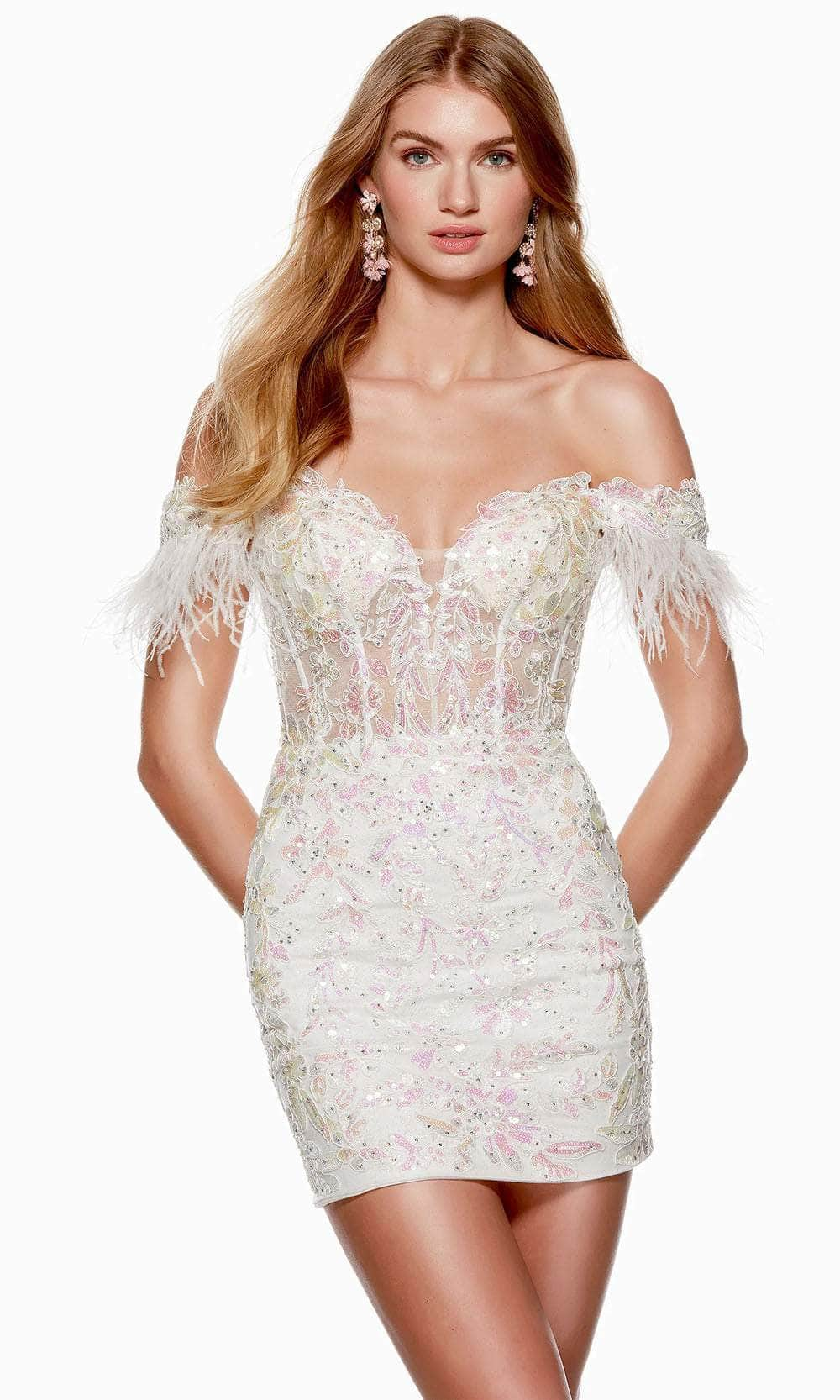 Alyce Paris 4662 - Feather Sleeve Sweetheart Cocktail Dress
