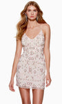 V-neck Cocktail Short Natural Waistline Sheath Lace-Up Fitted Sequined Beaded Sleeveless Floral Print Sheath Dress