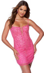 V-neck Plunging Neck Natural Waistline Cocktail Above the Knee Sleeveless Spaghetti Strap Sheath Fitted Lace-Up Sheer Beaded Sheath Dress