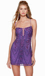 V-neck Plunging Neck Natural Waistline Sheath Sleeveless Spaghetti Strap Fitted Beaded Sheer Lace-Up Cocktail Above the Knee Sheath Dress