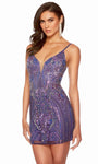 V-neck Spaghetti Strap Corset Natural Waistline Lace-Up Sequined Illusion Beaded Short Sheath Sheath Dress/Homecoming Dress