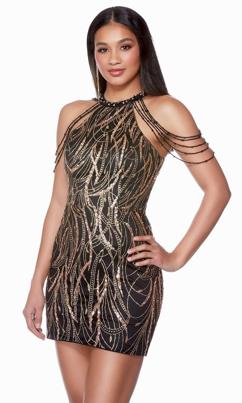 Alyce Paris 4682 - Fringe Detail Halter Cocktail Dress
