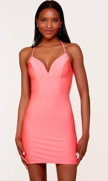 V-neck Sleeveless Spaghetti Strap Jersey Above the Knee Sheath Ruched Open-Back Empire Waistline Sheath Dress/Homecoming Dress