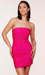 Strapless Sheath Straight Neck Beaded Mesh Open-Back Ruched Fitted Corset Natural Waistline Cocktail Above the Knee Sheath Dress