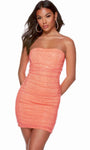 Strapless Sheath Fitted Beaded Mesh Ruched Open-Back Corset Natural Waistline Straight Neck Cocktail Above the Knee Sheath Dress