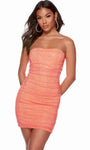 Strapless Sheath Fitted Open-Back Beaded Mesh Ruched Straight Neck Cocktail Above the Knee Corset Natural Waistline Sheath Dress