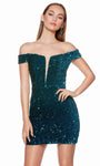 Short Hidden Back Zipper Sequined Cutout Illusion Sheath Natural Waistline Plunging Neck Off the Shoulder Sheath Dress/Homecoming Dress