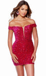 Plunging Neck Illusion Cutout Hidden Back Zipper Sequined Short Sheath Off the Shoulder Natural Waistline Sheath Dress/Homecoming Dress