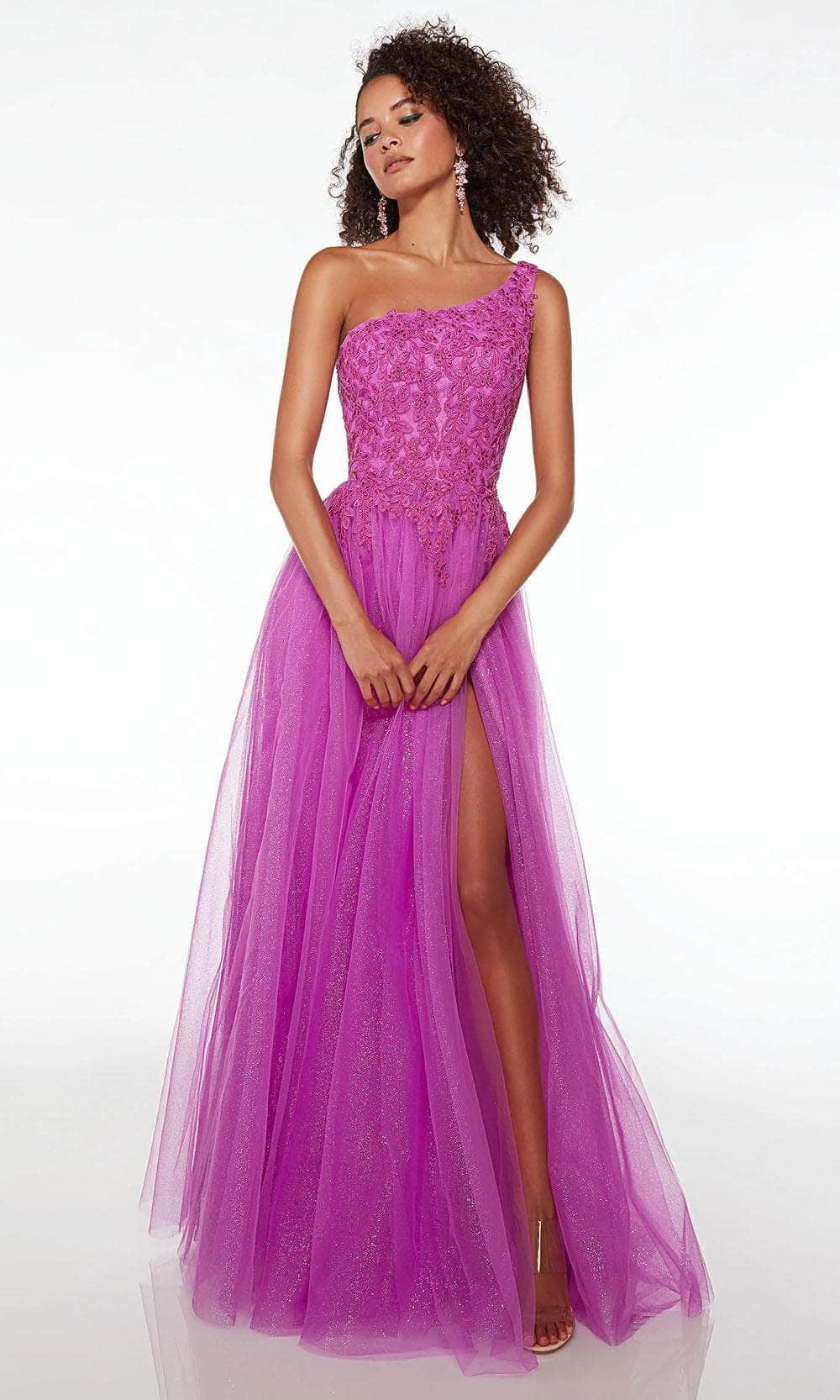 Alyce Paris 61624 - Lace Appliqued Asymmetric Prom Gown
